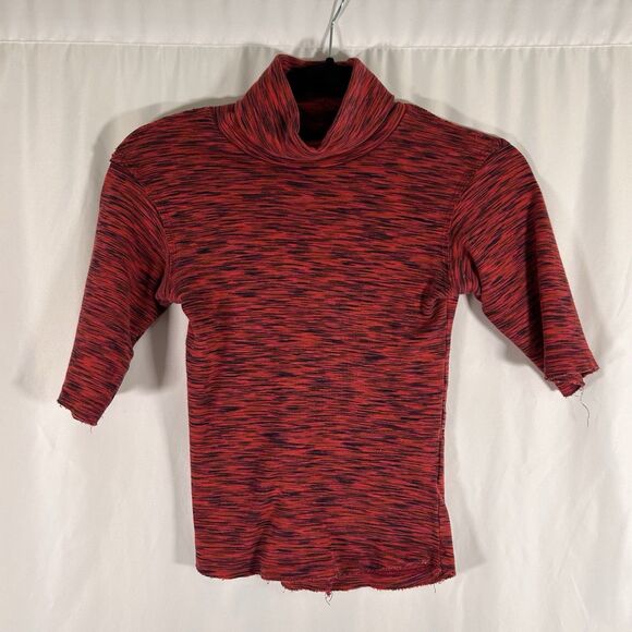 Free People Blouse Women's XS Red Heathered 1/3 Sleeve Turtleneck Cotton Blend - Picture 1 of 7